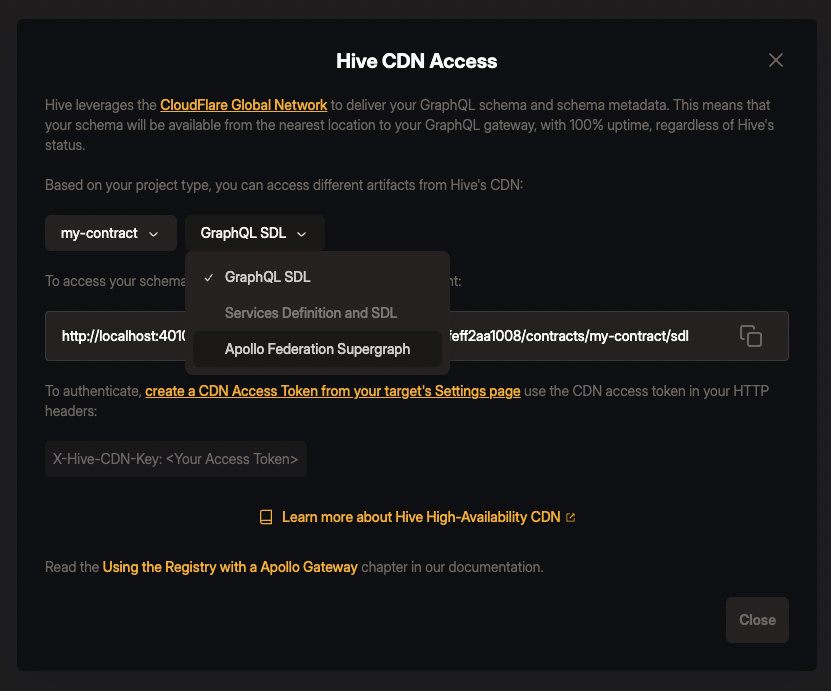 Selecting the contract in the connect to CDN modal